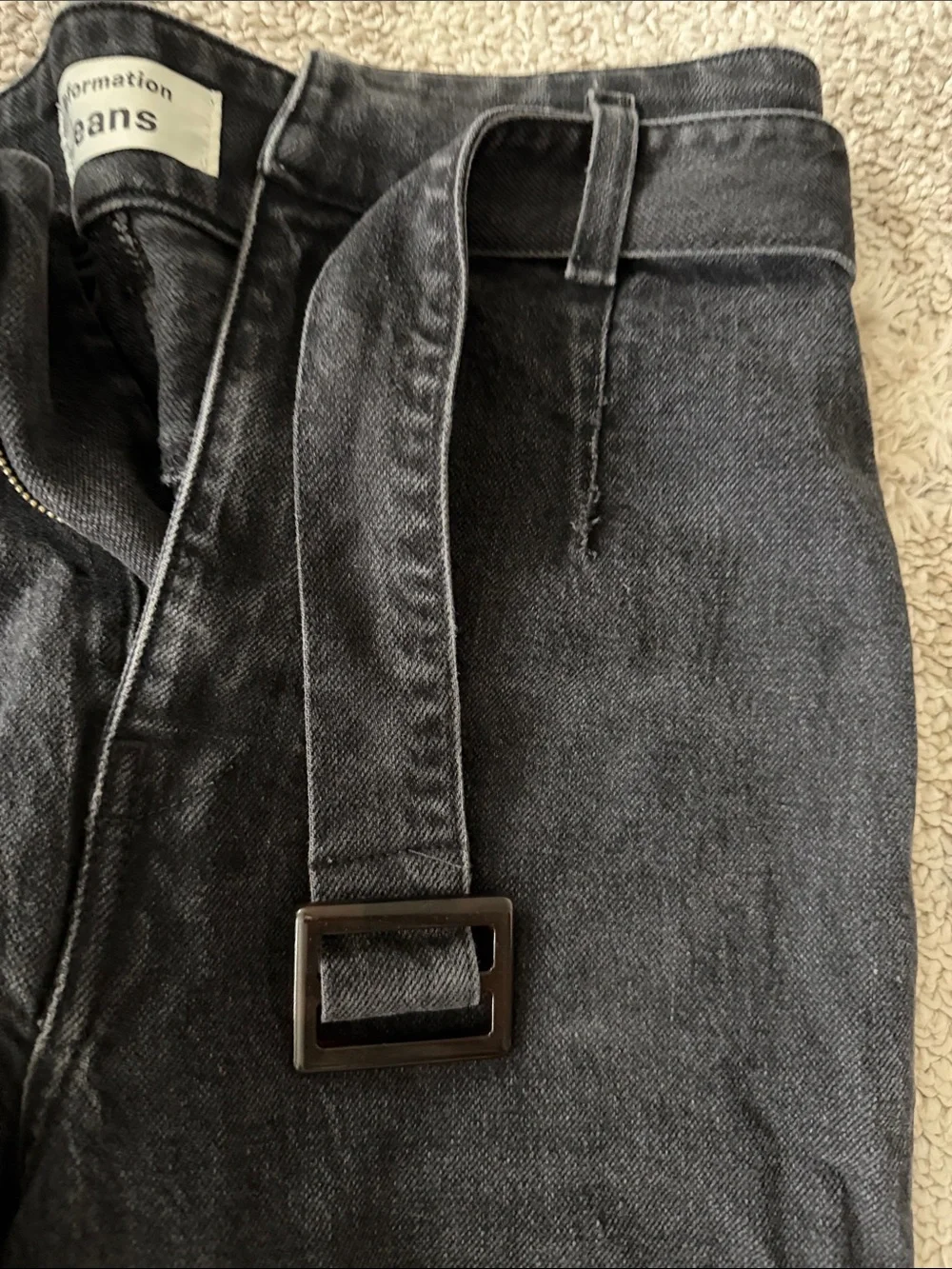 Reformation KAYO Slim Straight Black Jeans with Fabric Waist Belt